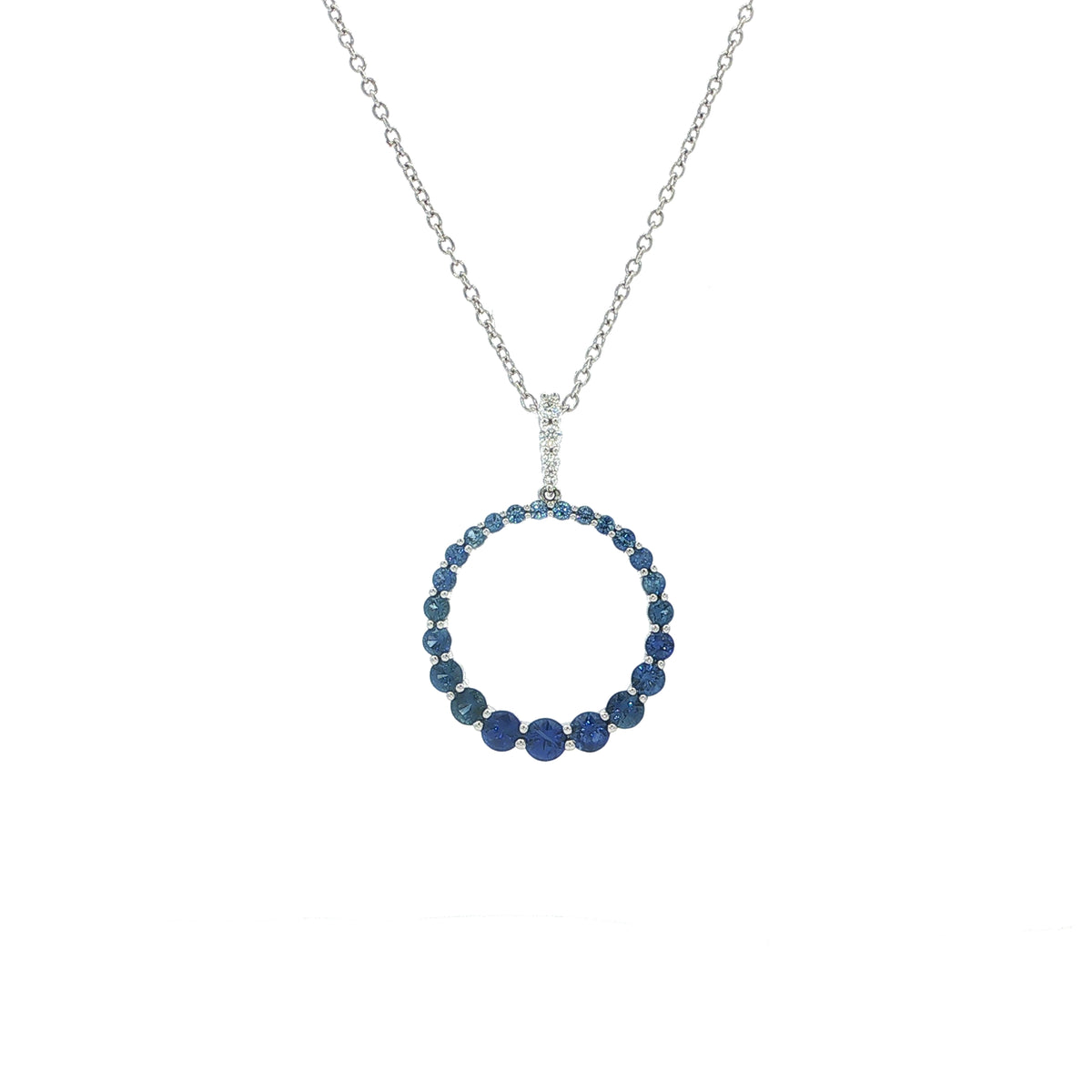 Sapphire and Natural Diamond Open Circle Hoop Pendant Bail in 18ct White Gold