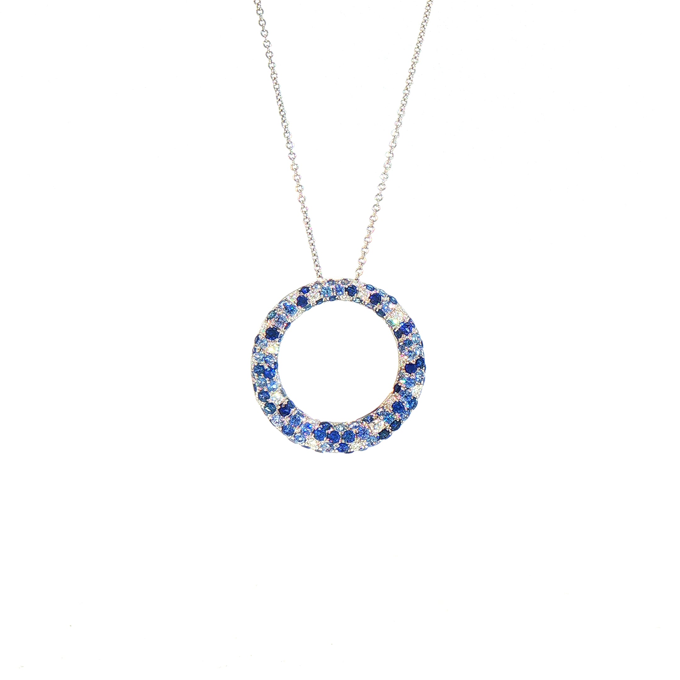 3.63ct Multi Sapphire and 0.17ct Natural Diamond Large Hoop Pendant in 18ct White Gold