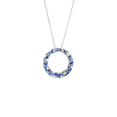 3.63ct Multi Sapphire and 0.17ct Natural Diamond Large Hoop Pendant in 18ct White Gold