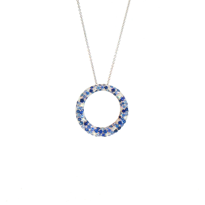 3.63ct Multi Sapphire and 0.17ct Natural Diamond Large Hoop Pendant in 18ct White Gold