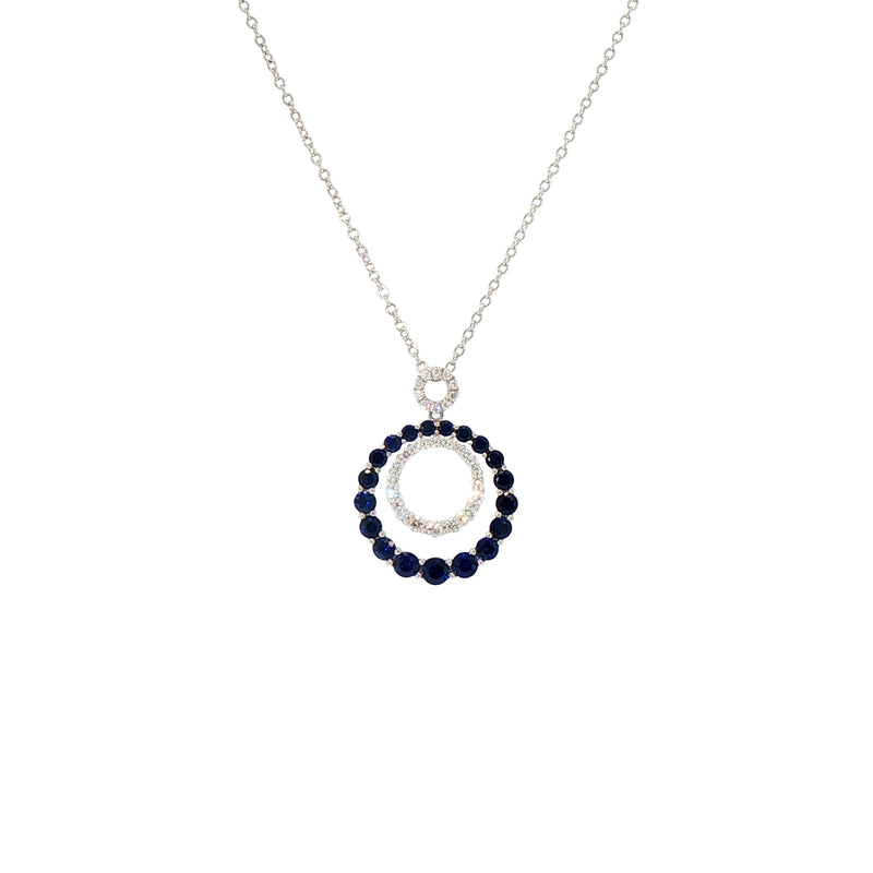Sapphire and Natural Diamond Double Circle Pendant in 18ct White Gold