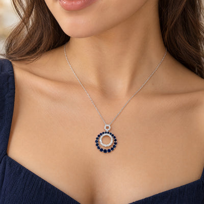 Sapphire and Natural Diamond Double Circle Pendant in 18ct White Gold