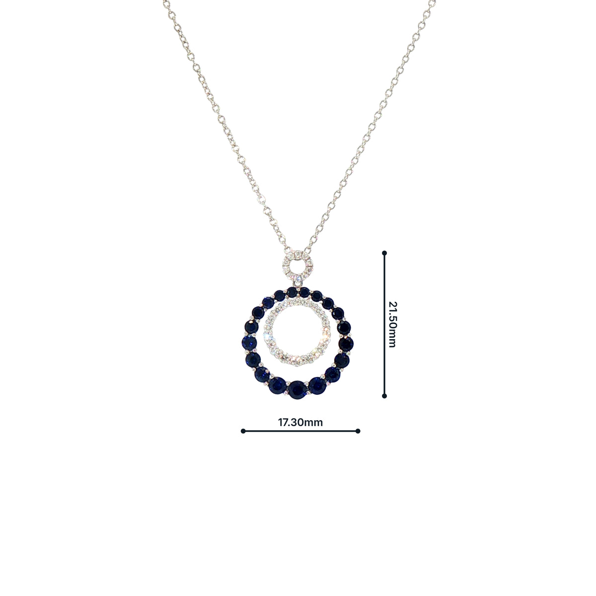 Sapphire and Natural Diamond Double Circle Pendant in 18ct White Gold