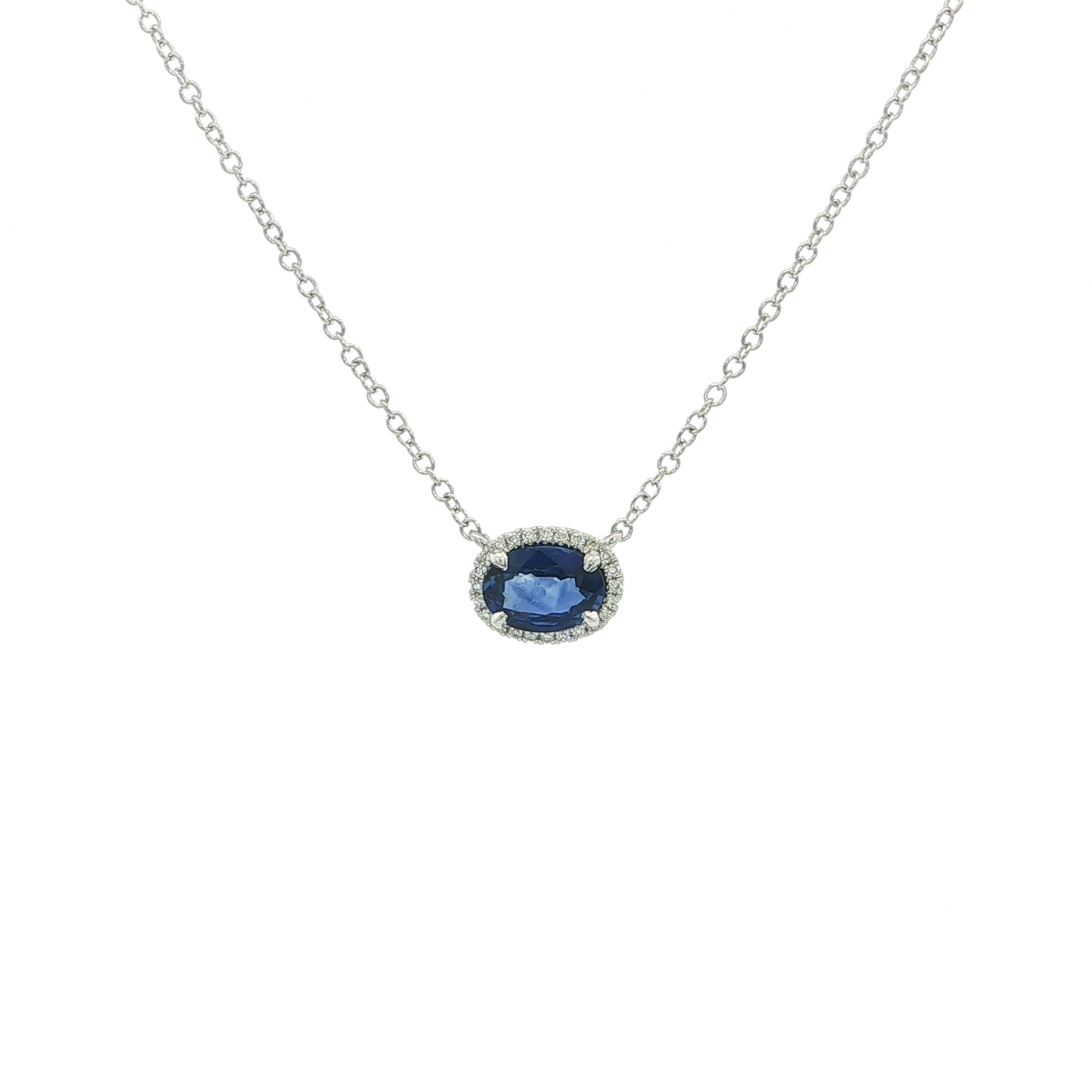0.93ct Oval Sapphire and 0.06ct Natural Diamond Pendant in 18ct White Gold