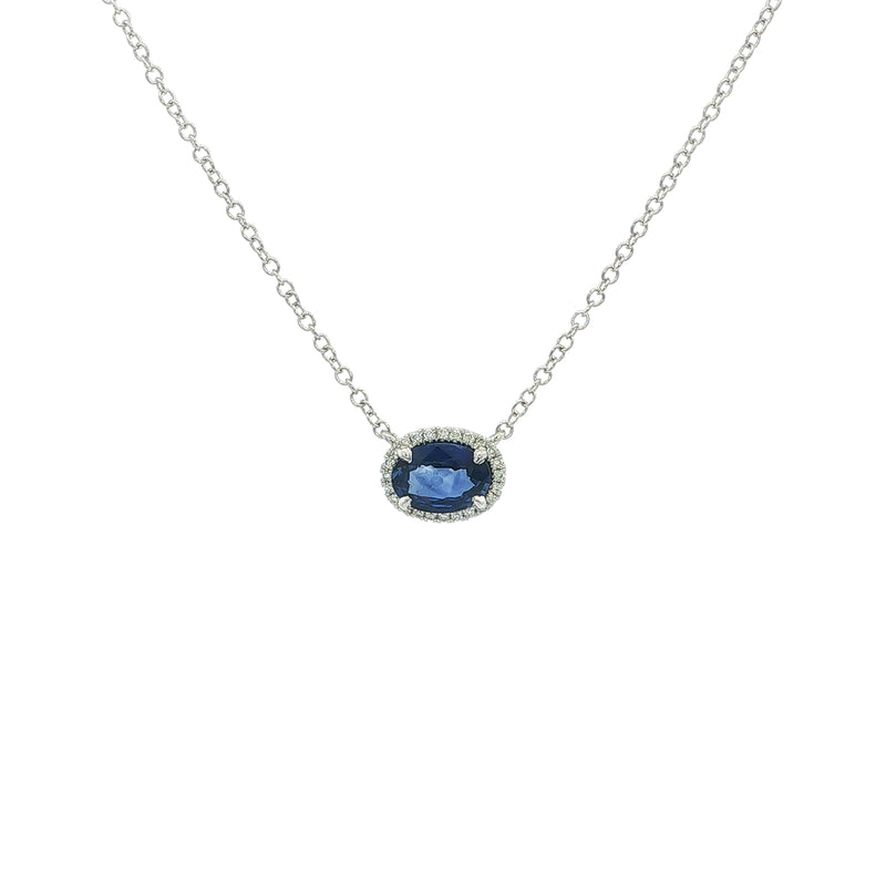0.93ct Oval Sapphire and 0.06ct Natural Diamond Pendant in 18ct White Gold