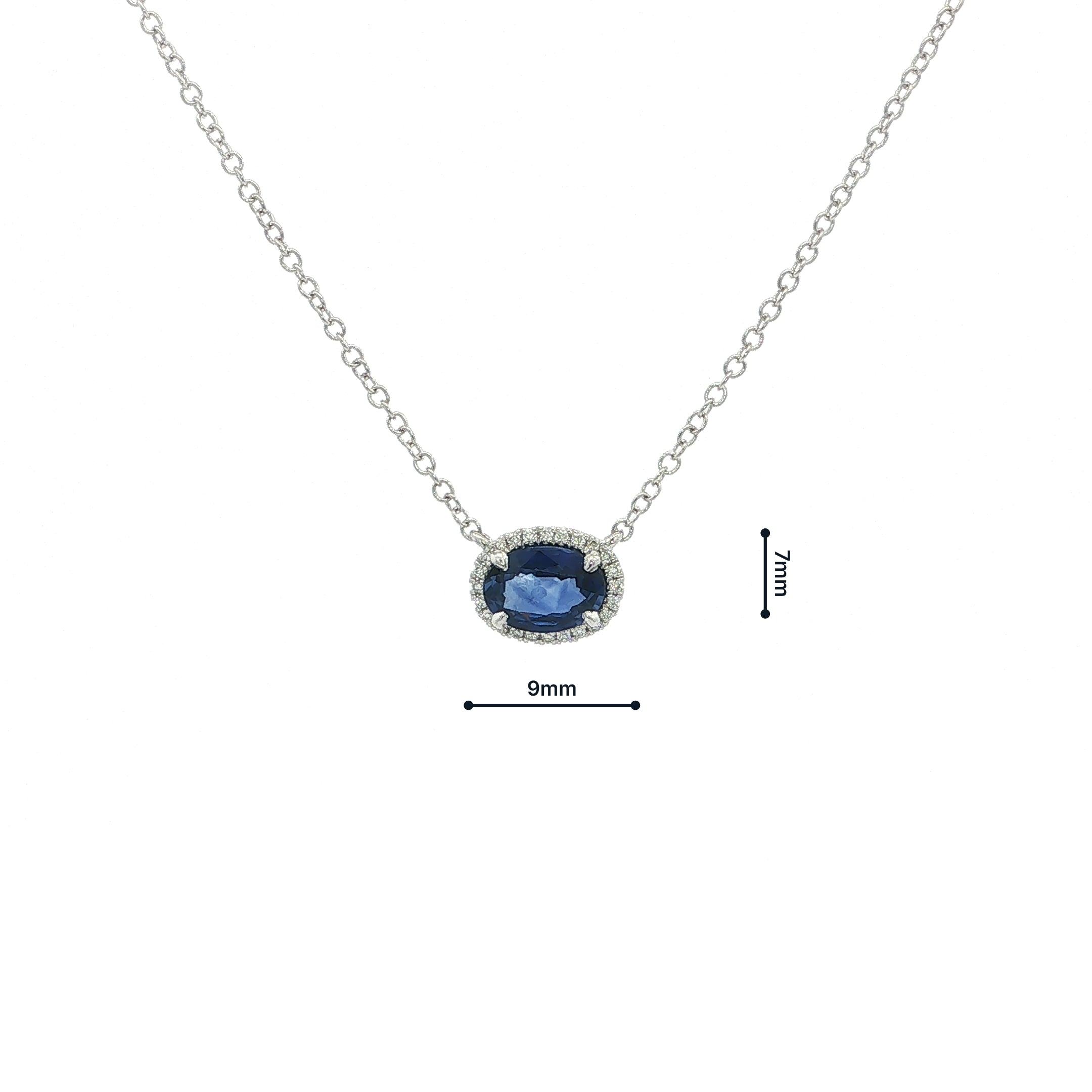 0.93ct Oval Sapphire and 0.06ct Natural Diamond Pendant in 18ct White Gold