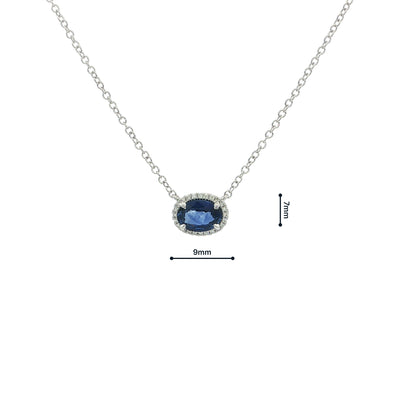 0.93ct Oval Sapphire and 0.06ct Natural Diamond Pendant in 18ct White Gold