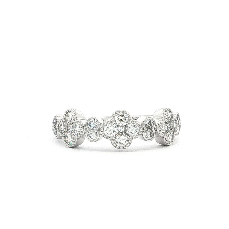 18ct White Gold Floral Natural Diamond Ring 0.70ct 3.80gm