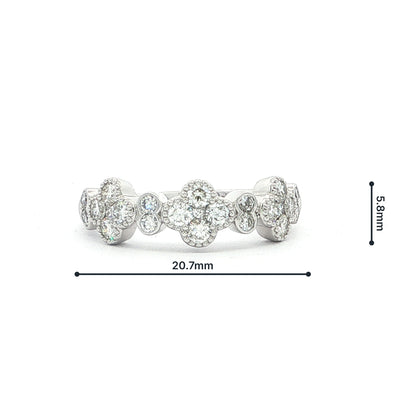 18ct White Gold Floral Natural Diamond Ring 0.70ct 3.80gm