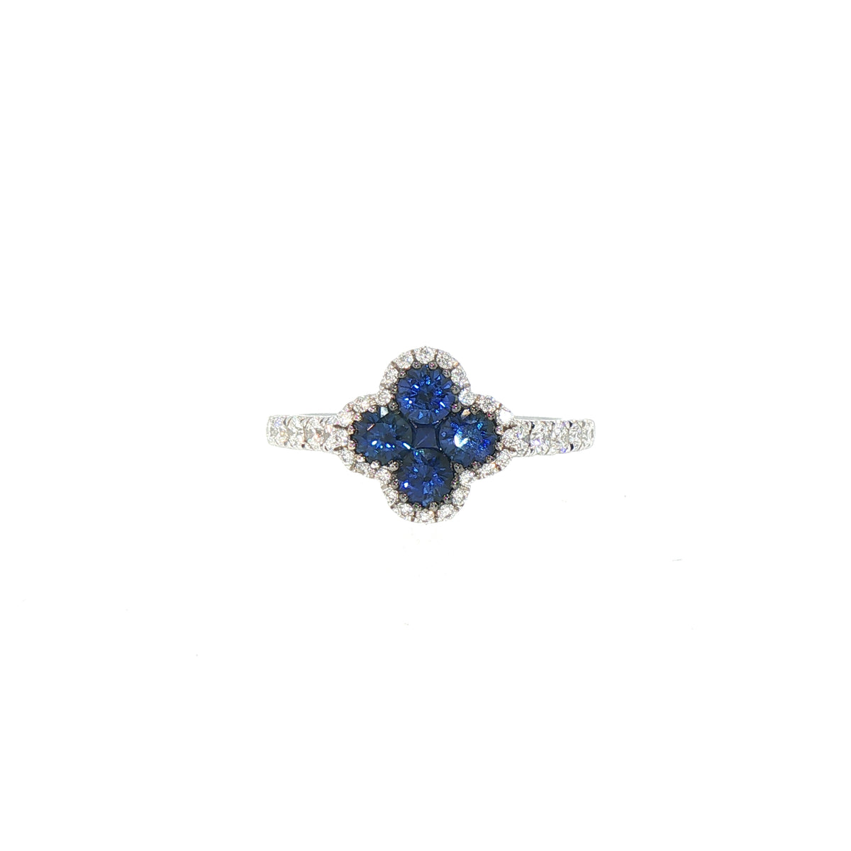 0.74ct Sapphire & 0.42ct Natural Diamond Flower Style Dress Ring in 18ct White Gold