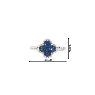 0.74ct Sapphire & 0.42ct Natural Diamond Flower Style Dress Ring in 18ct White Gold