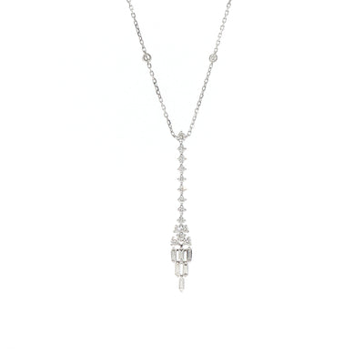Vintage Art Deco Style Natural Diamond Necklace in 18ct White Gold