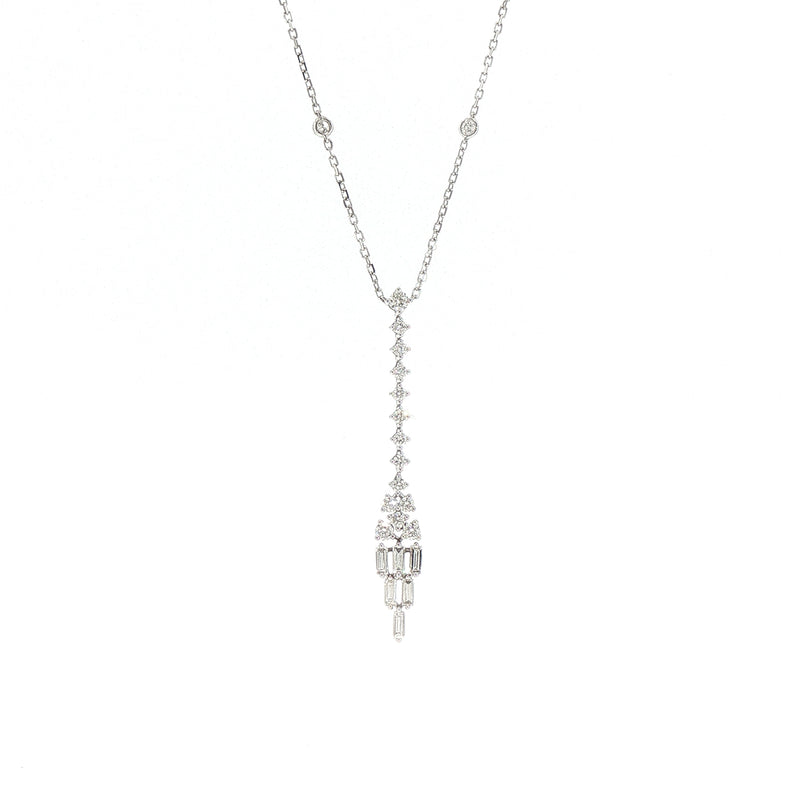 Vintage Art Deco Style Natural Diamond Necklace in 18ct White Gold