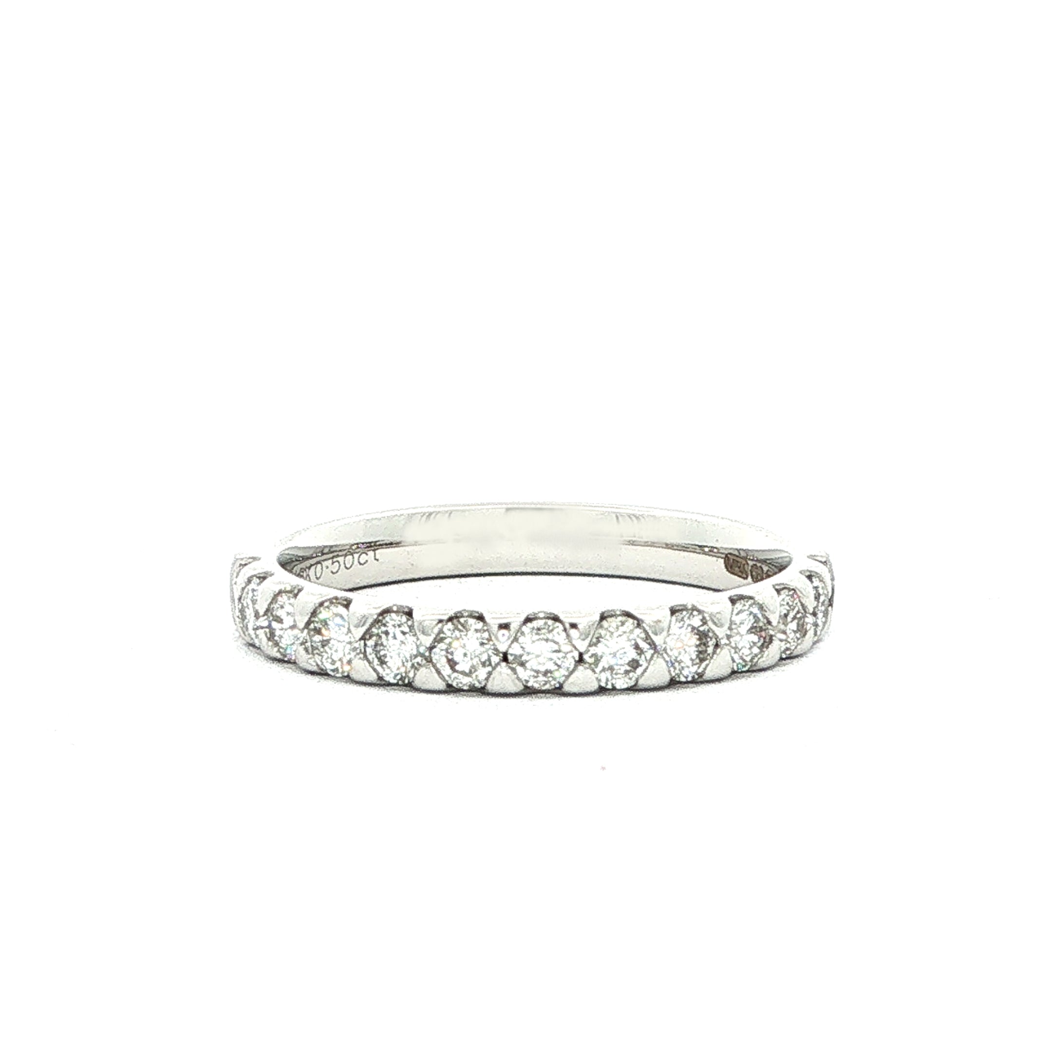 0.50ct Triangle Claw Natural Diamond Set Wedding Band In 18ct White Gold