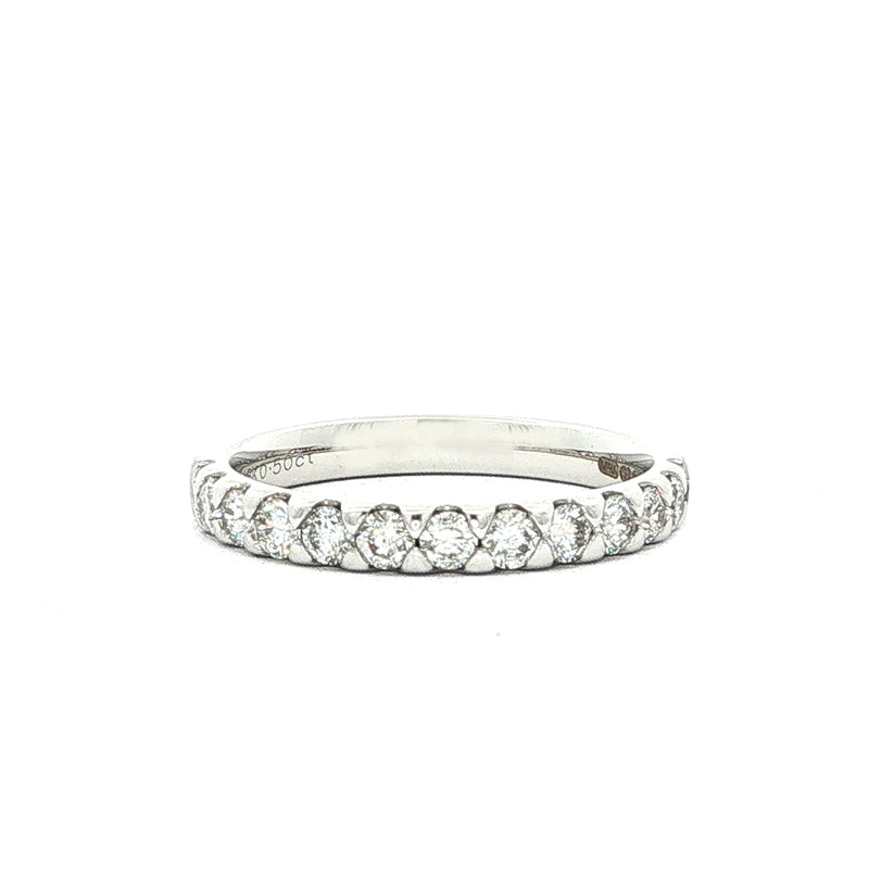 0.50ct Triangle Claw Natural Diamond Set Wedding Band In 18ct White Gold