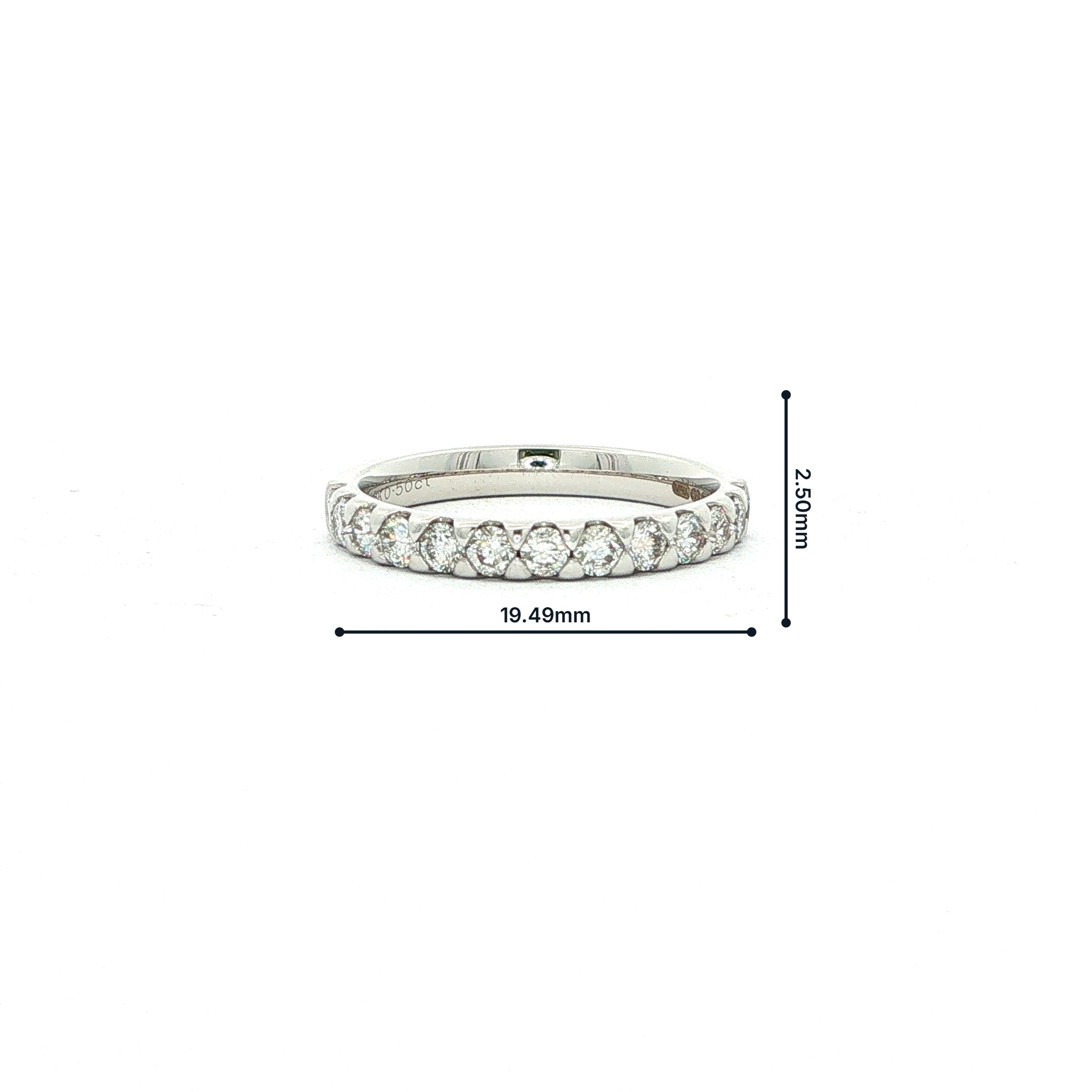 0.50ct Triangle Claw Natural Diamond Set Wedding Band In 18ct White Gold