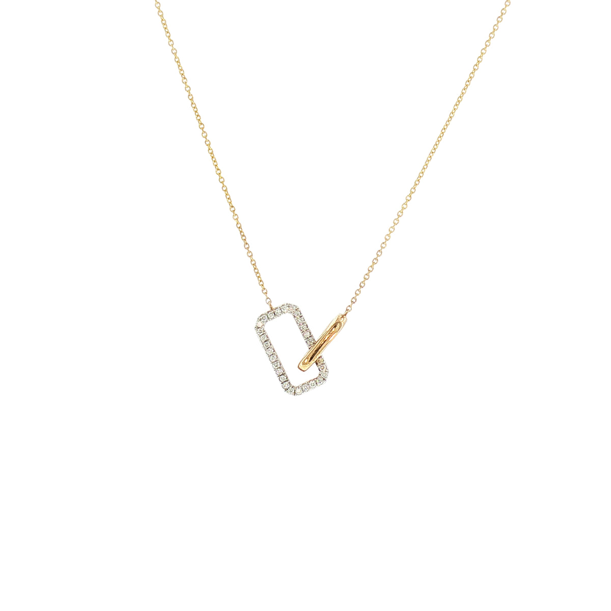 Natural Diamond Set Rectangle and Oval Interlink Pendant in 9ct Yellow Gold
