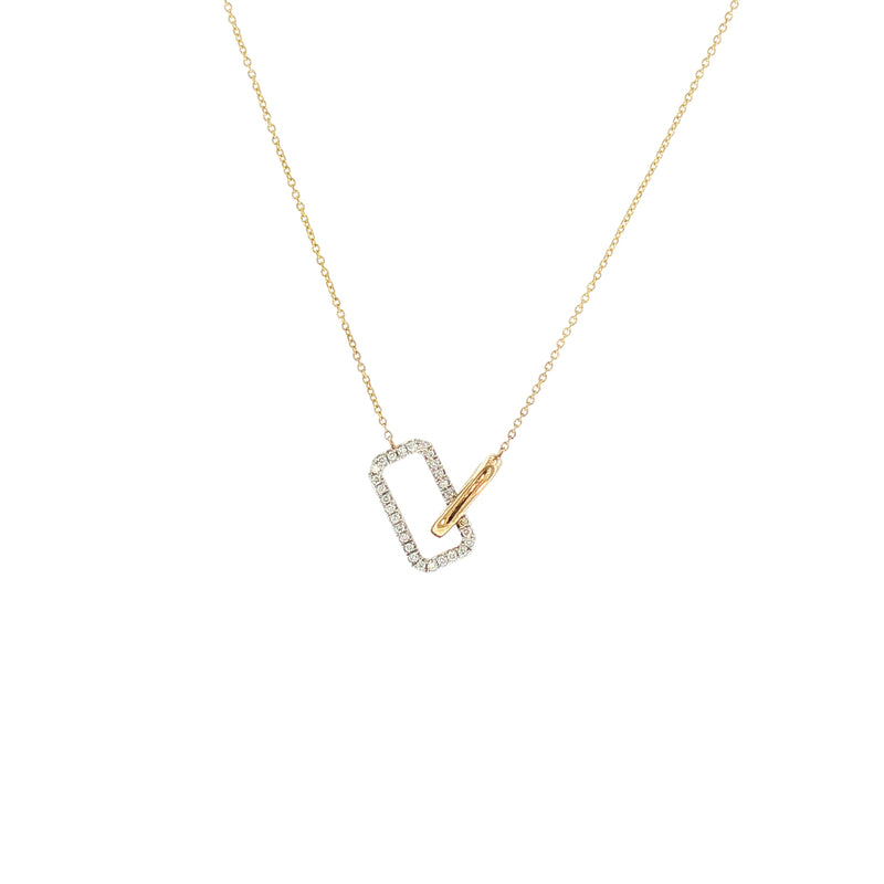Natural Diamond Set Rectangle and Oval Interlink Pendant in 9ct Yellow Gold