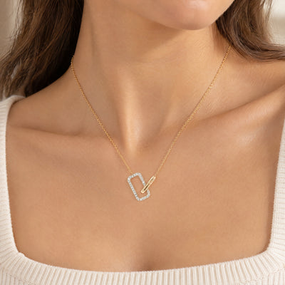 Natural Diamond Set Rectangle and Oval Interlink Pendant in 9ct Yellow Gold