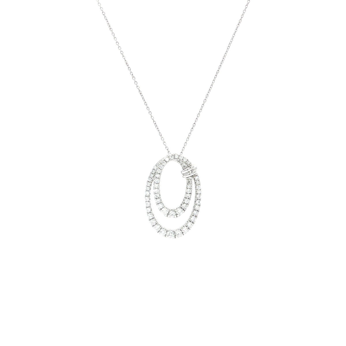 9ct White Gold .38ct Double Natural Diamond Set Oval Pendant