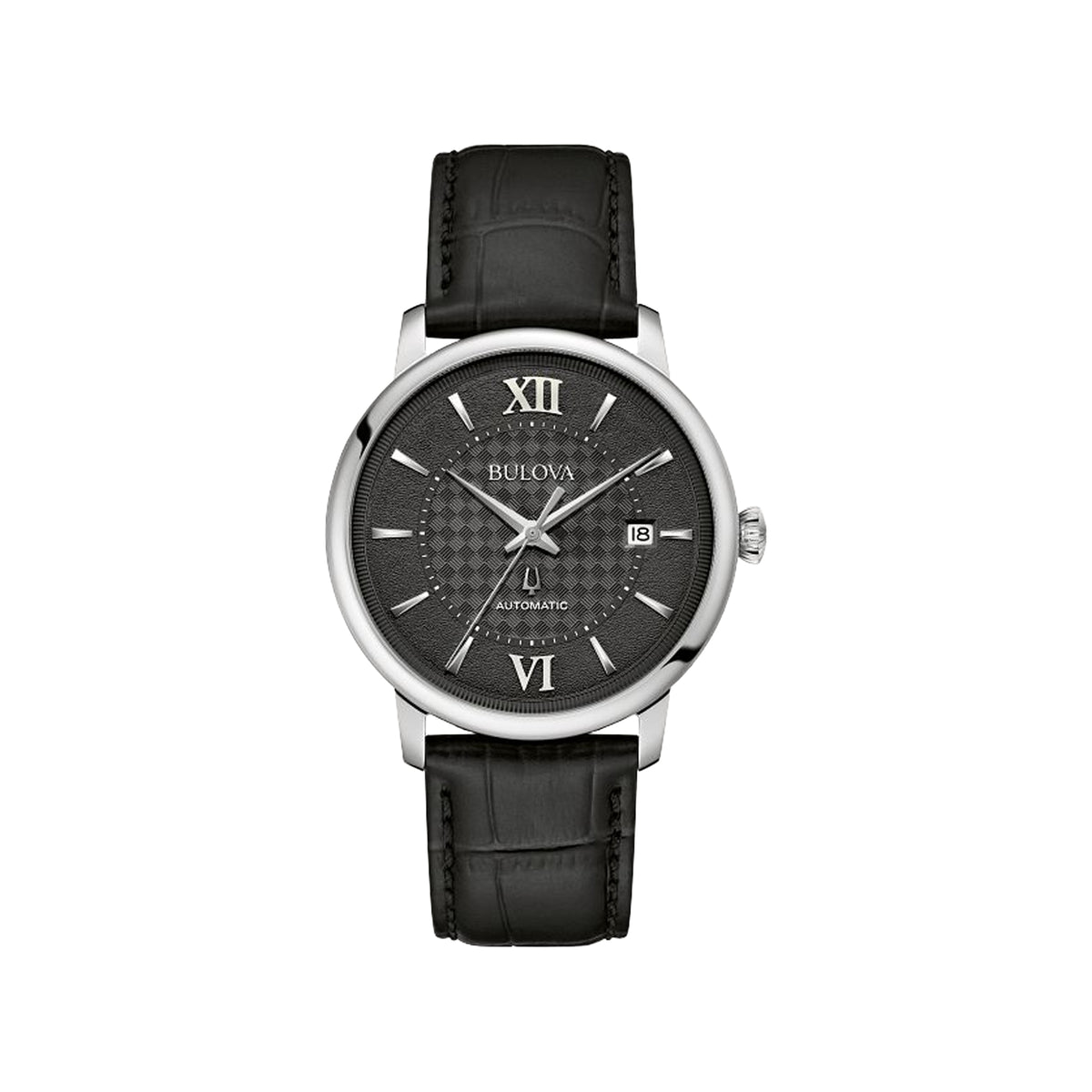 Bulova Gents Hudson Automatic Stainless Steel Case Black Dial on Black Strap