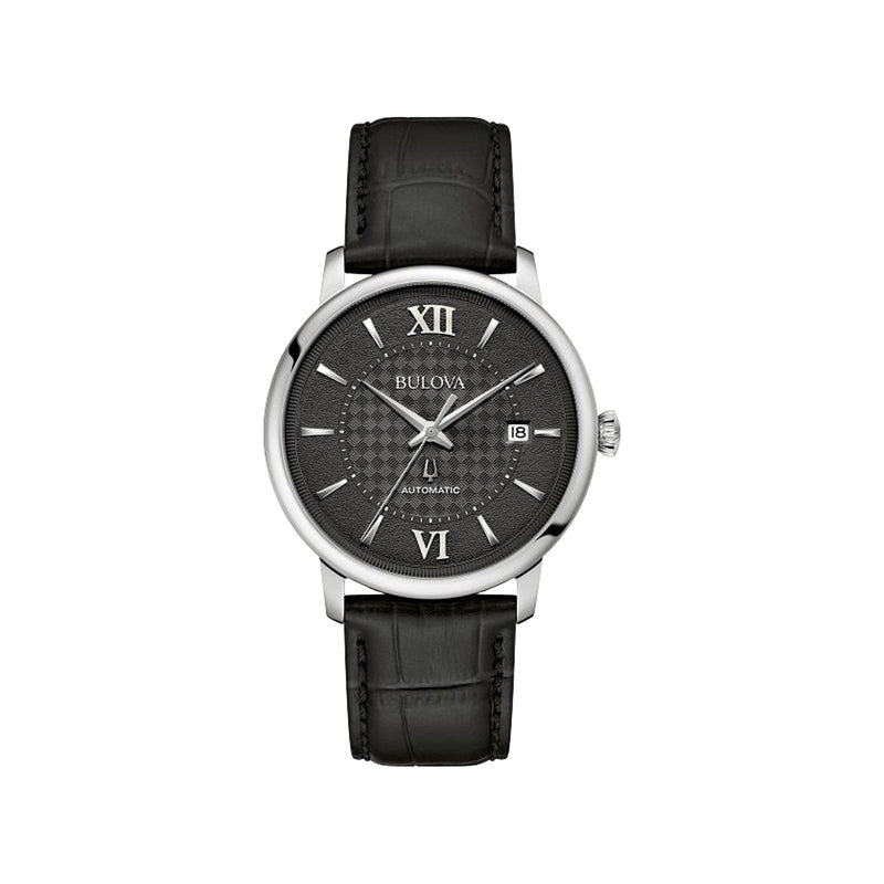 Bulova Gents Hudson Automatic Stainless Steel Case Black Dial on Black Strap