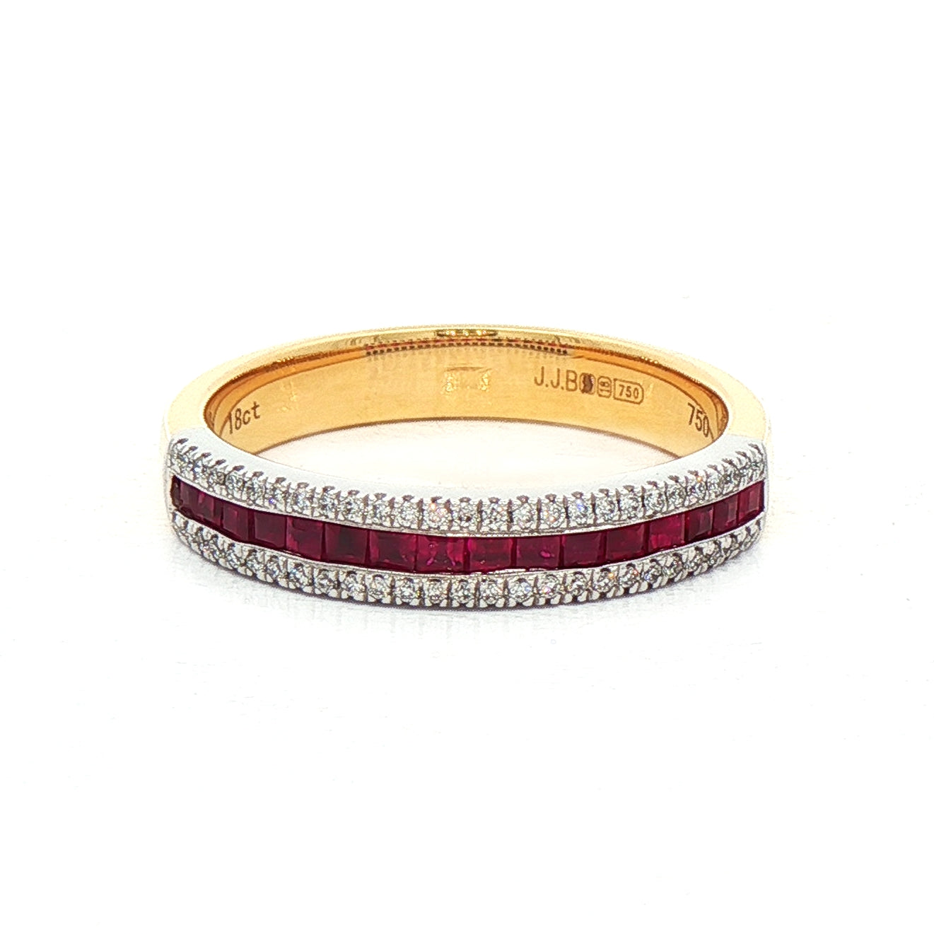 0.47ct Ruby & 0.11ct Natural Diamond Three Row Dress Ring in 18ct Yellow Gold