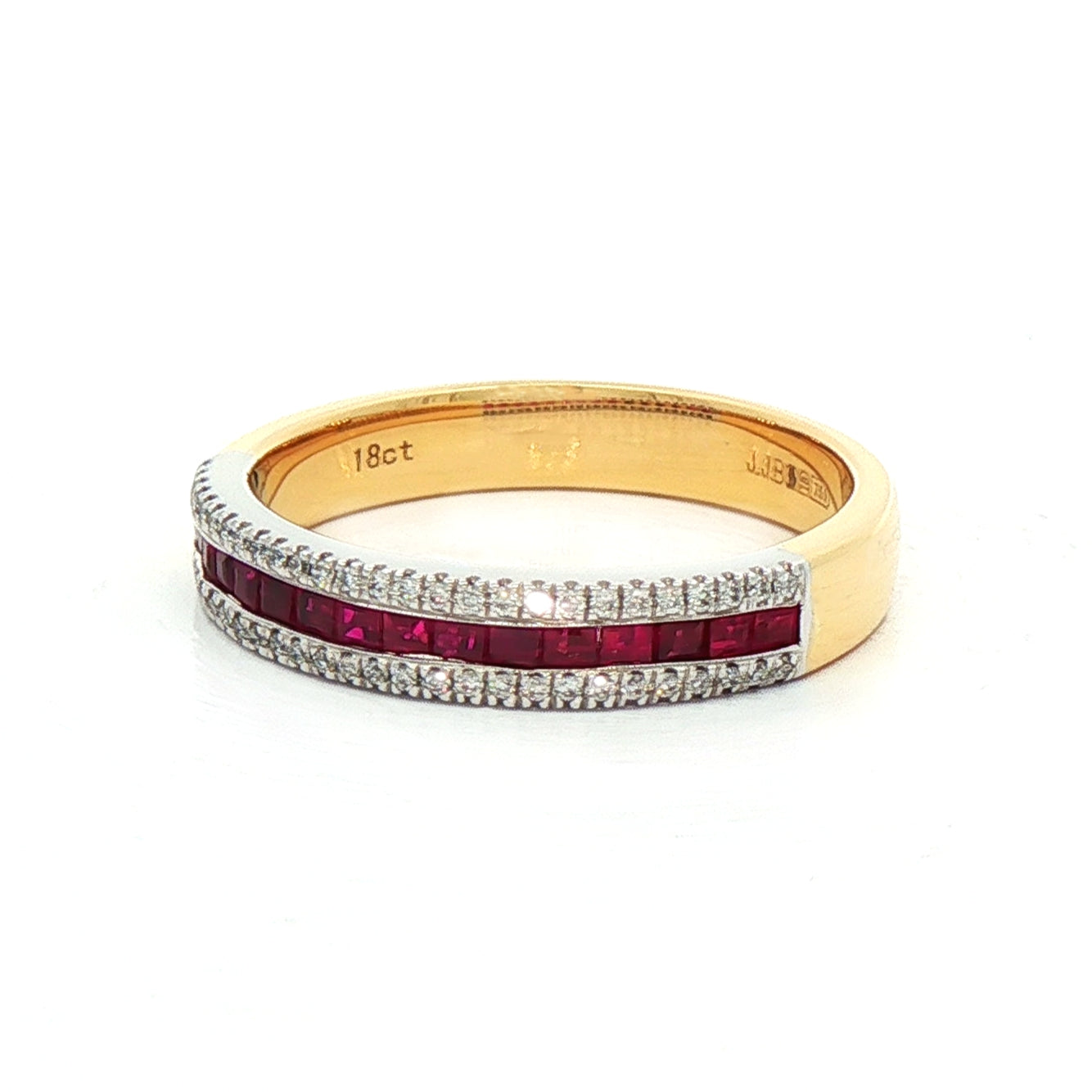 0.47ct Ruby & 0.11ct Natural Diamond Three Row Dress Ring in 18ct Yellow Gold