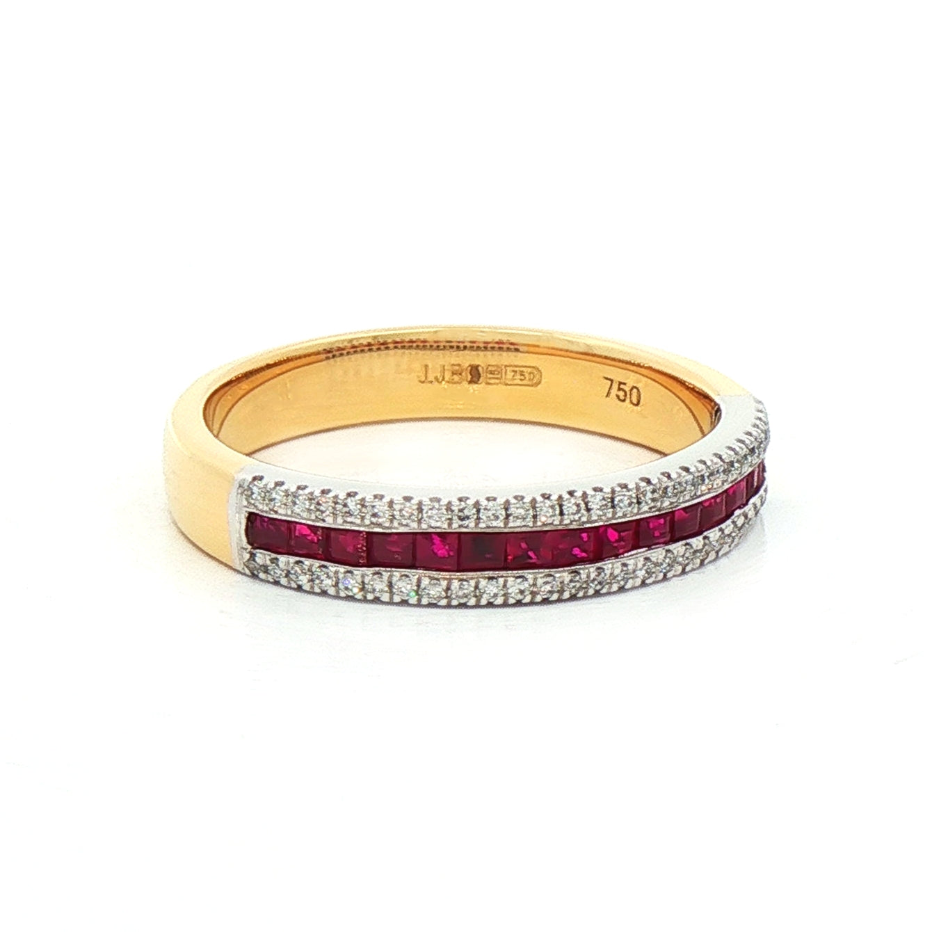 0.47ct Ruby & 0.11ct Natural Diamond Three Row Dress Ring in 18ct Yellow Gold