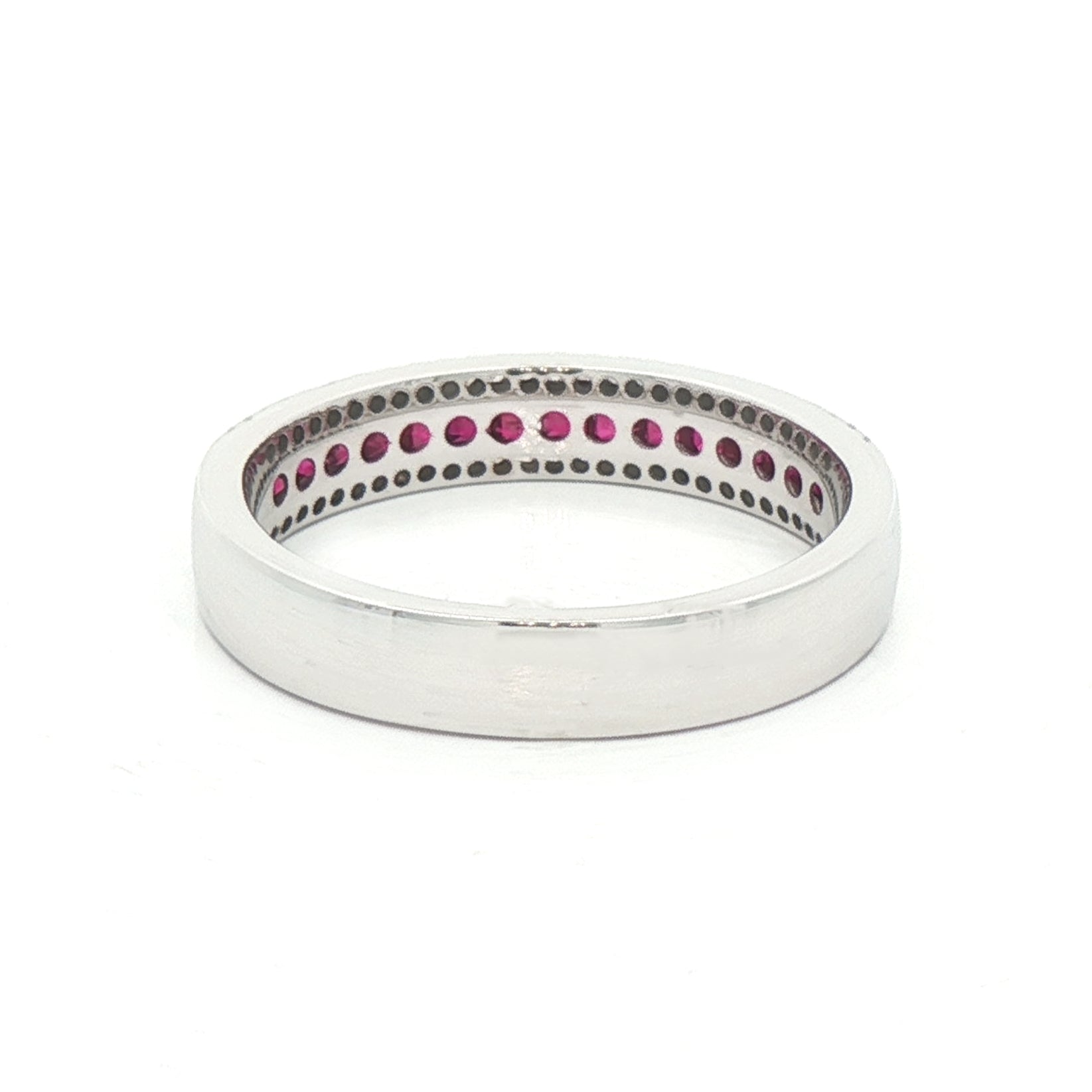0.48ct Princess Cut Ruby & 0.11ct Natural Diamond Three Row Ring in 18ct White Gold