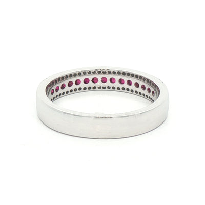 0.48ct Princess Cut Ruby & 0.11ct Natural Diamond Three Row Ring in 18ct White Gold