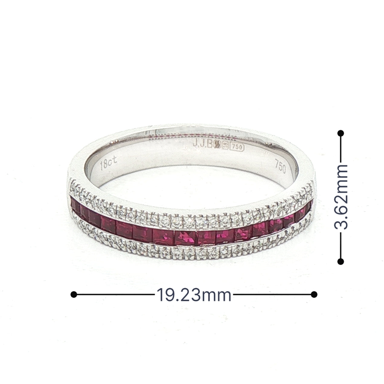 0.48ct Princess Cut Ruby & 0.11ct Natural Diamond Three Row Ring in 18ct White Gold