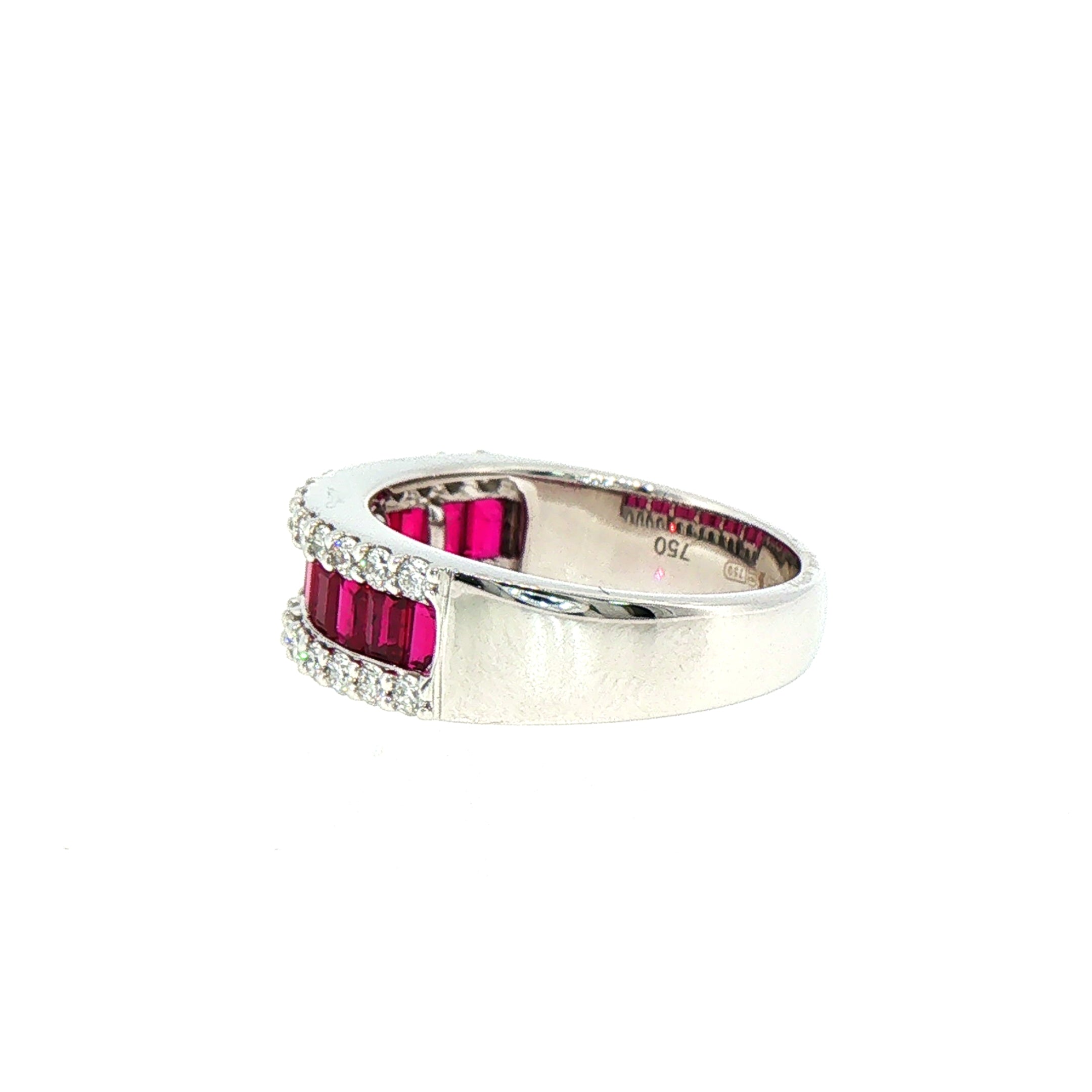 1.06ct Ruby & 0.48ct Natural Diamond Three Row Dress Ring in 18ct White Gold