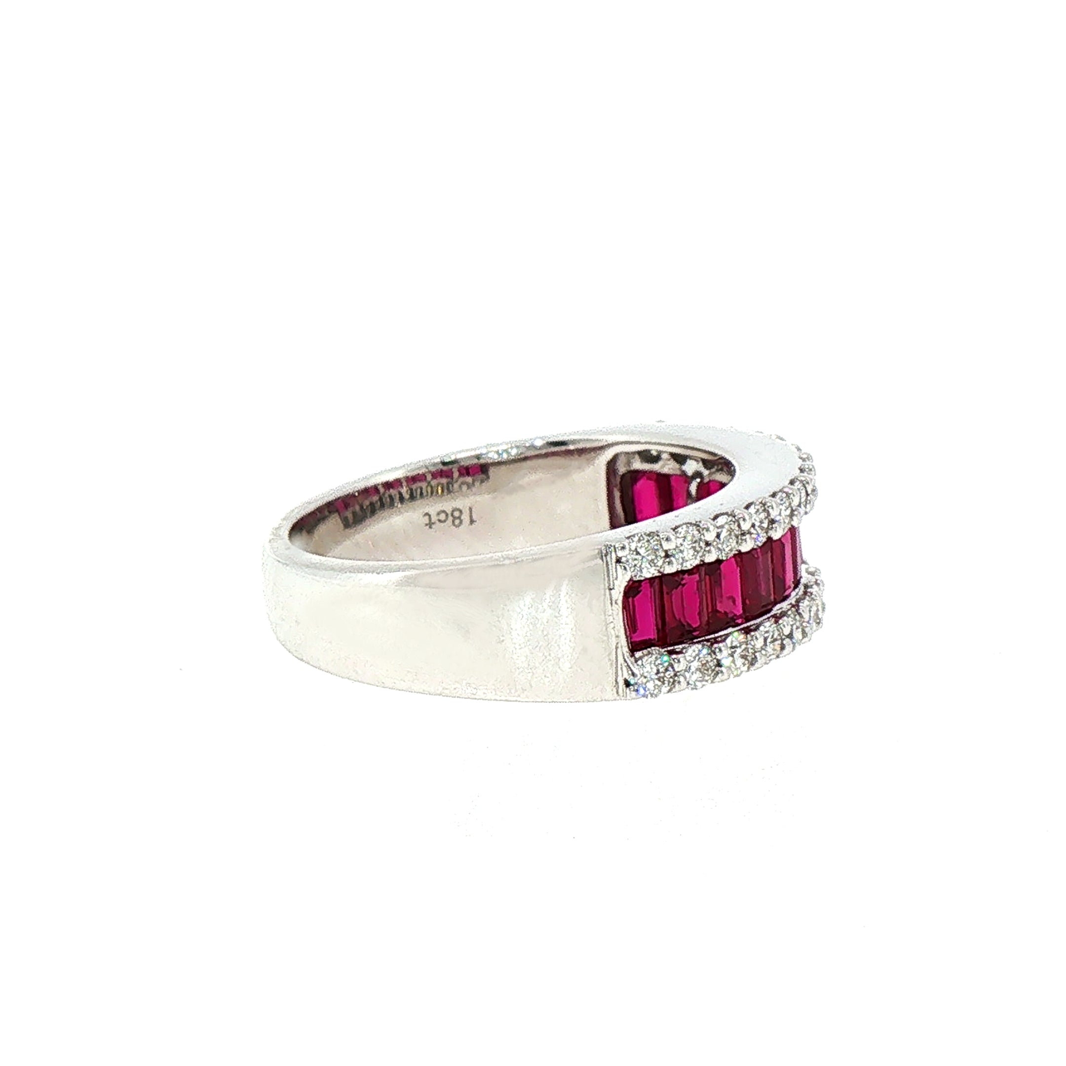 1.06ct Ruby & 0.48ct Natural Diamond Three Row Dress Ring in 18ct White Gold