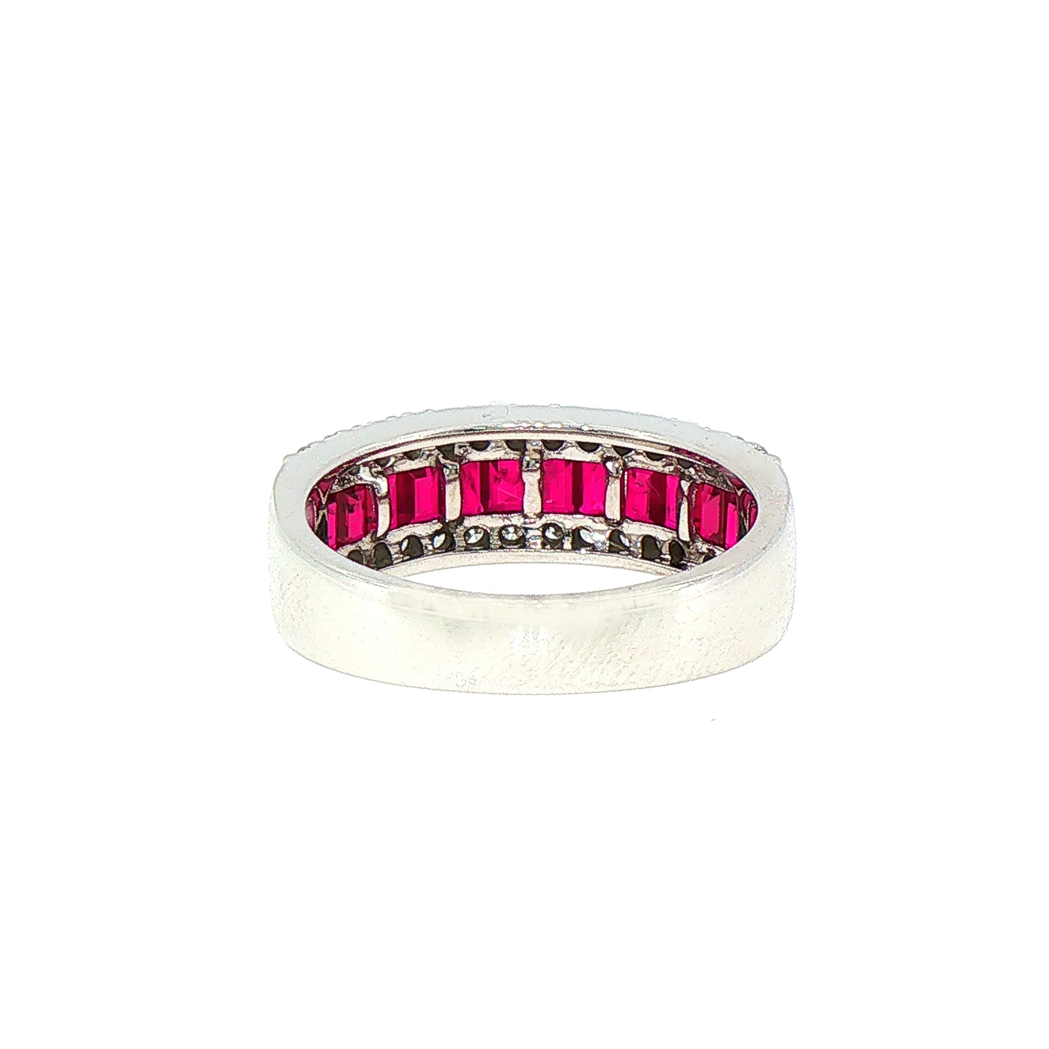 1.06ct Ruby & 0.48ct Natural Diamond Three Row Dress Ring in 18ct White Gold