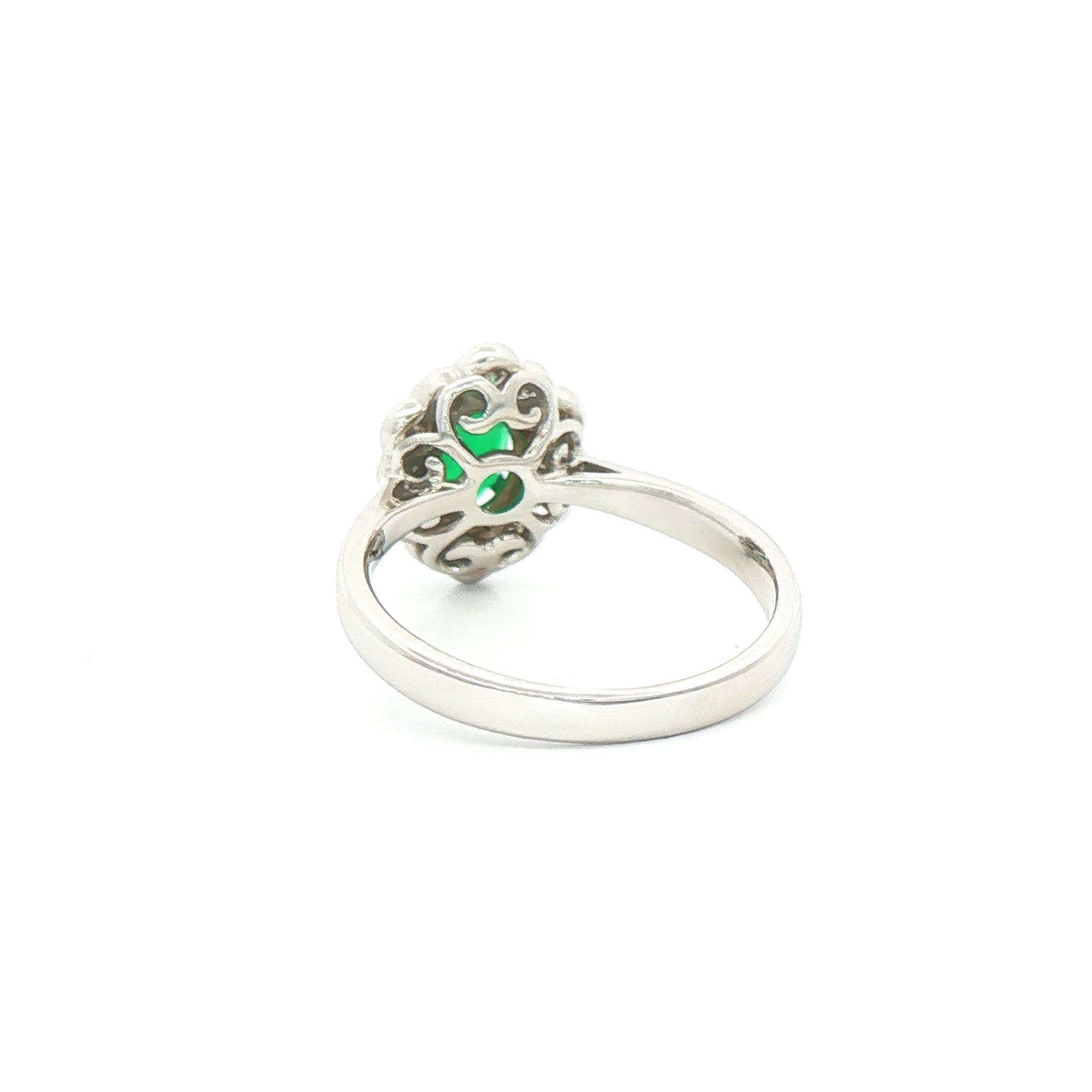 18ct White Gold Emerald and Natural Diamond Oval Cluster Ring
