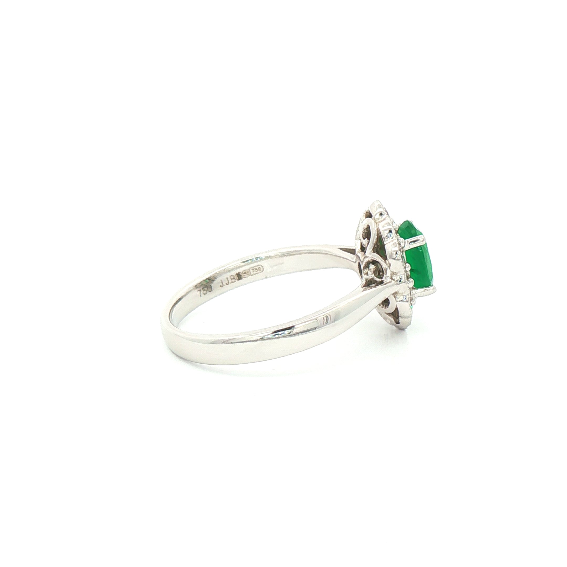 18ct White Gold Emerald and Natural Diamond Oval Cluster Ring