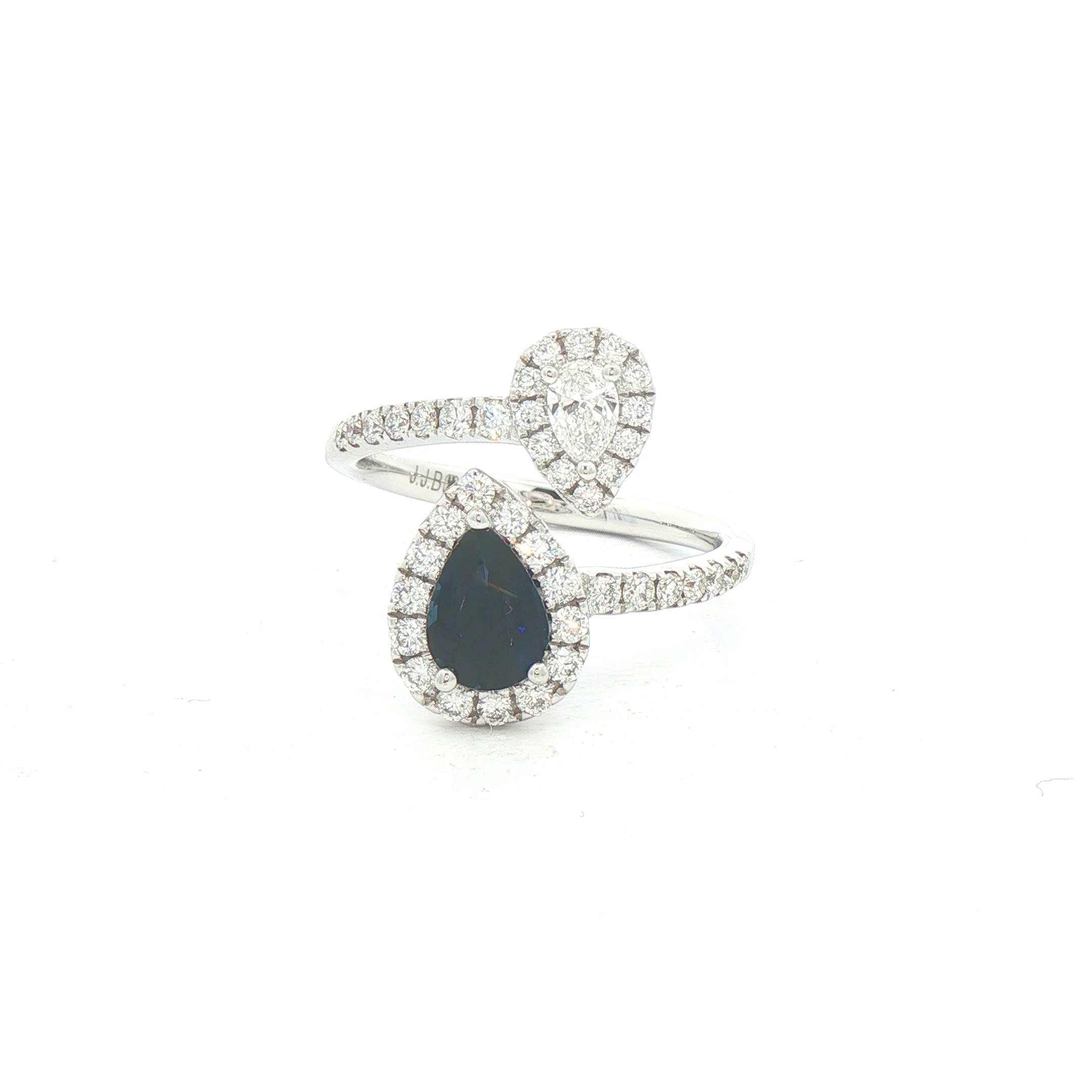 0.98ct Pear Cut Sapphire and Pear Cut Natural Diamond Moi et Toi Ring in 18ct White Gold