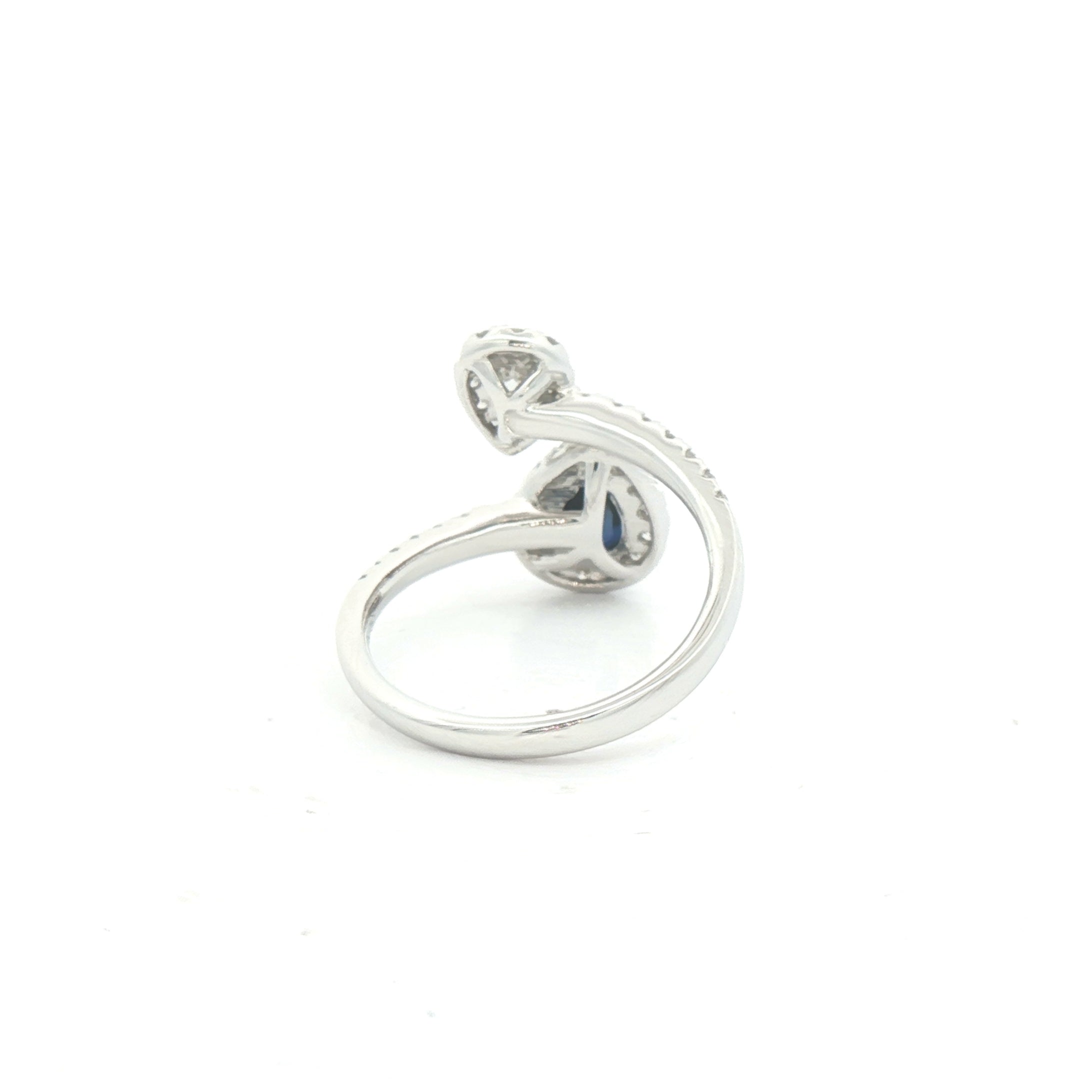 0.98ct Pear Cut Sapphire and Pear Cut Natural Diamond Moi et Toi Ring in 18ct White Gold
