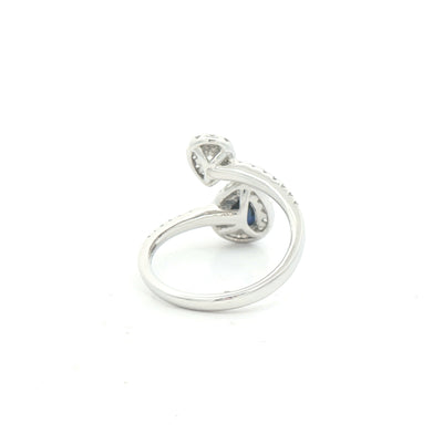 0.98ct Pear Cut Sapphire and Pear Cut Natural Diamond Moi et Toi Ring in 18ct White Gold