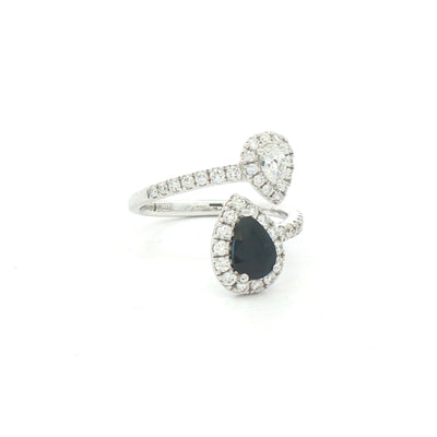 0.98ct Pear Cut Sapphire and Pear Cut Natural Diamond Moi et Toi Ring in 18ct White Gold