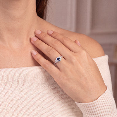 0.92ct Oval Sapphire & 0.65ct Natural Diamond Halo Three Stone in 18ct White Gold