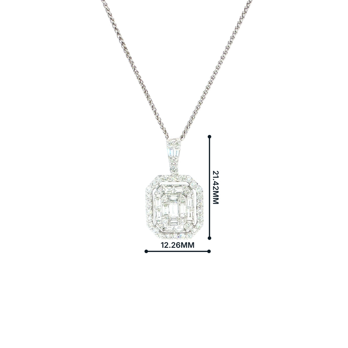 1.01ct Natural Diamond Multi Stone Emerald Shaped Halo Diamond Pendant in 18ct White Gold