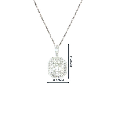 1.01ct Natural Diamond Multi Stone Emerald Shaped Halo Diamond Pendant in 18ct White Gold