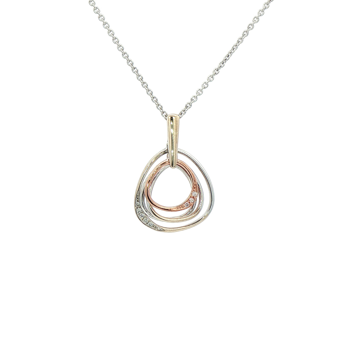 Natural Diamond 3 Layer Pendant in 9ct White & Rose Gold