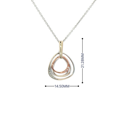 Natural Diamond 3 Layer Pendant in 9ct White & Rose Gold