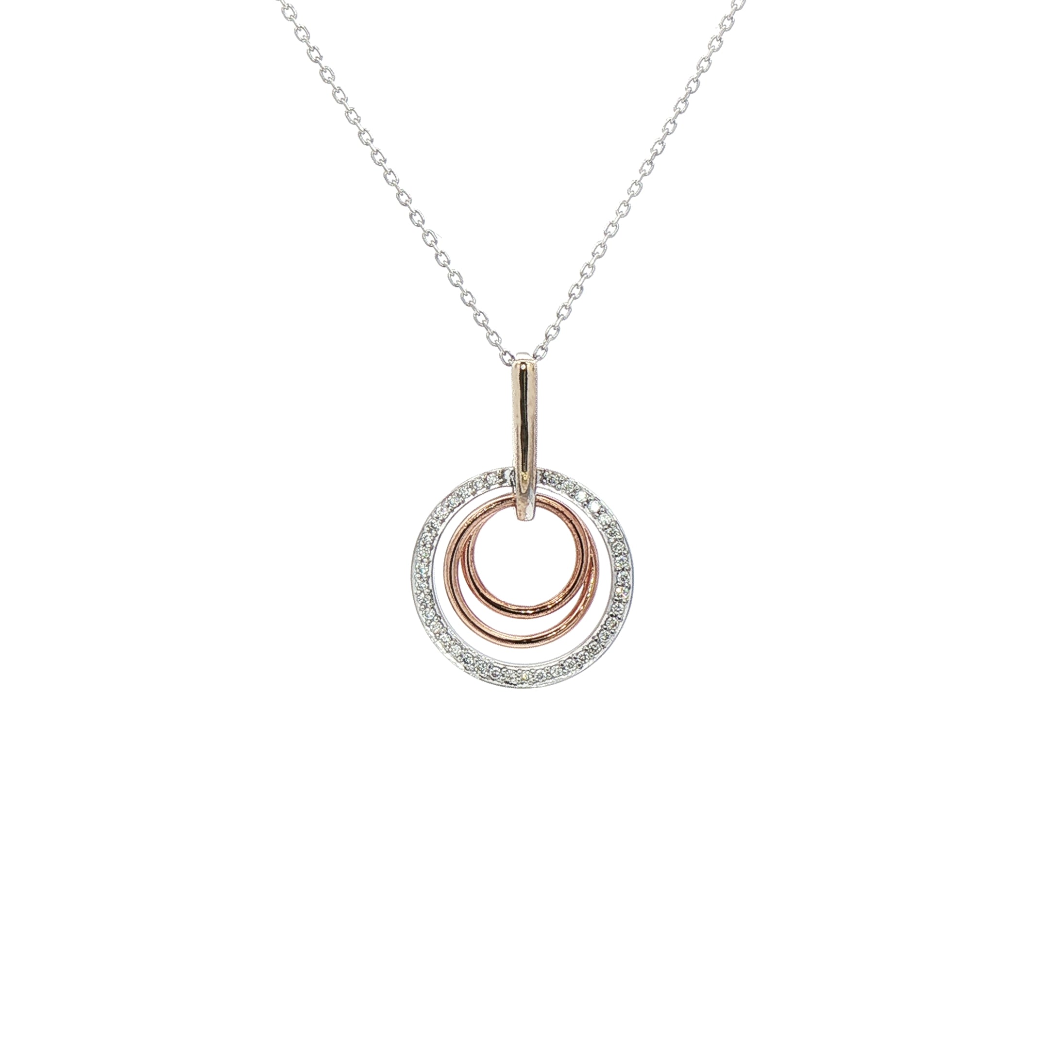 Natural Diamond 3 Circle Pendant in 9ct White & Rose Gold