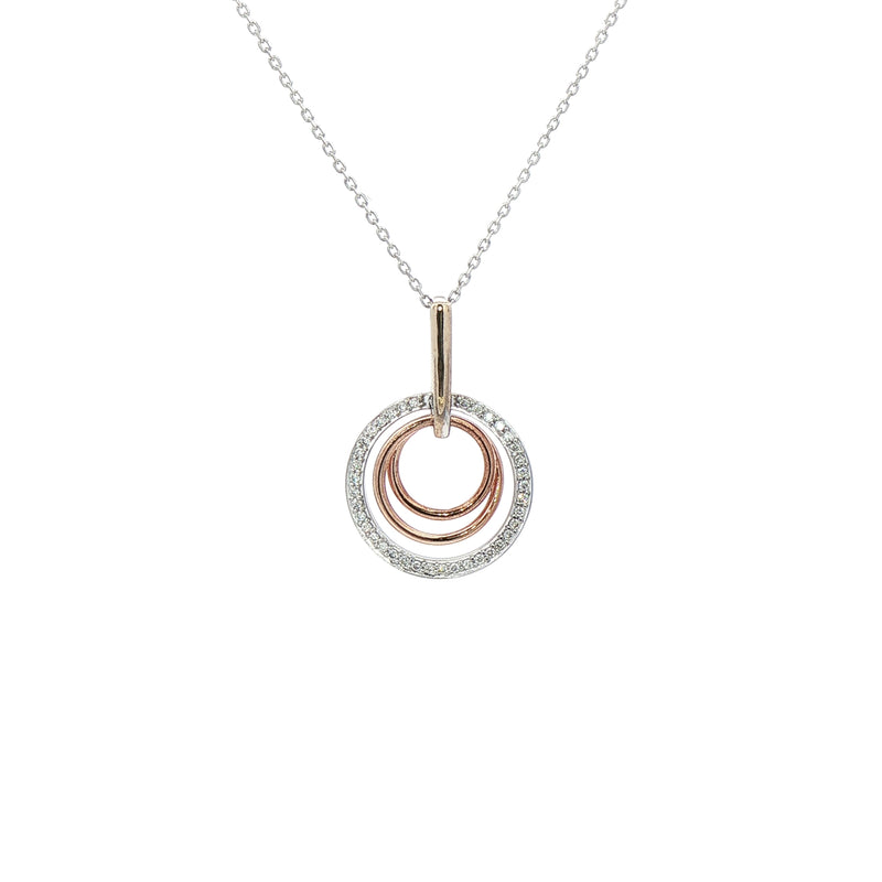 Natural Diamond 3 Circle Pendant in 9ct White & Rose Gold