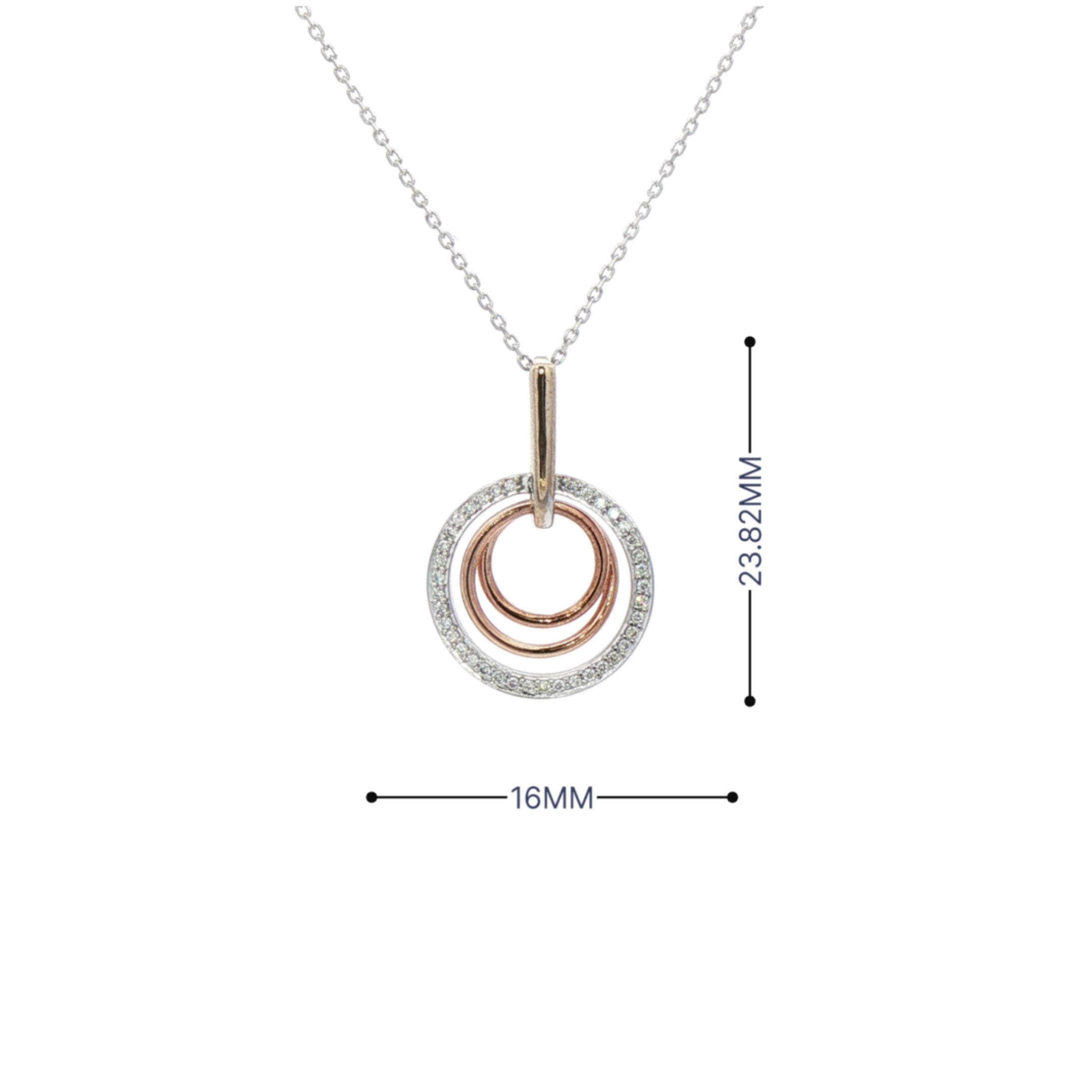 Natural Diamond 3 Circle Pendant in 9ct White & Rose Gold