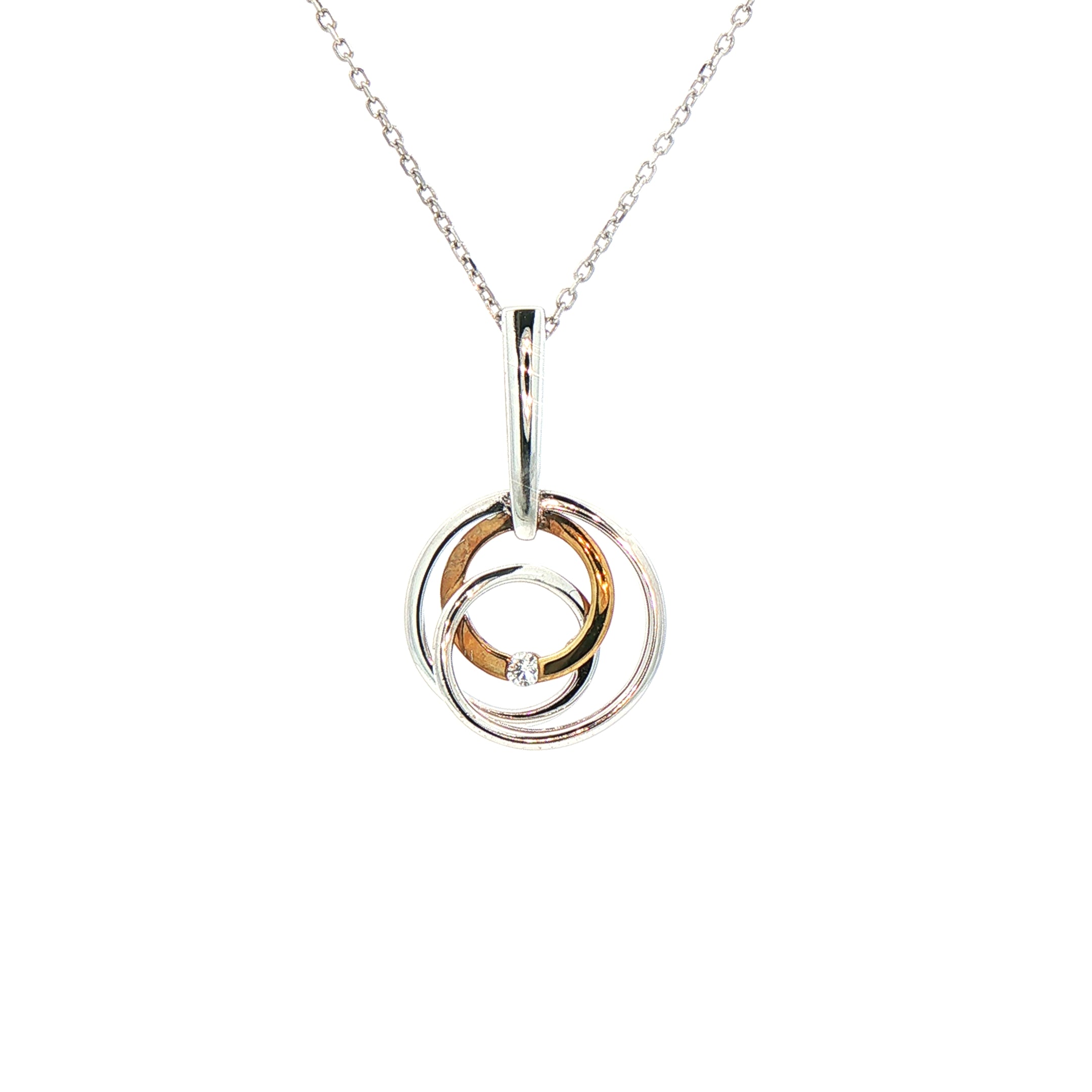 Natural Diamond Interwoven Circle Pendant in 9ct White & Yellow Gold